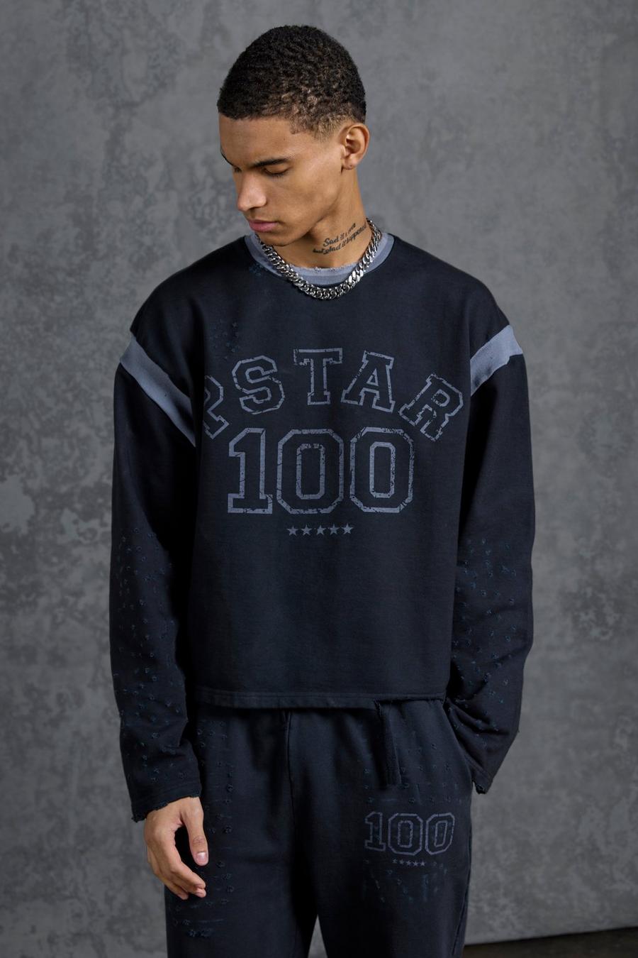 P-Star Oversized Cropped Sweatshirt with 100 Print | boohoo USA P-Star Oversized Cropped Sweatshirt with 100 Print | boohoo USA